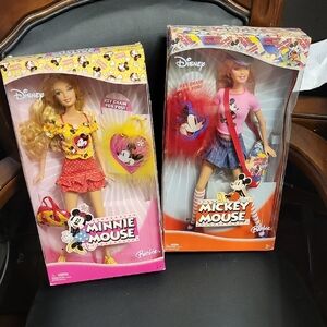 Disney Barbie Minnie and Mickey Mouse Dolls - Yellow and Pink